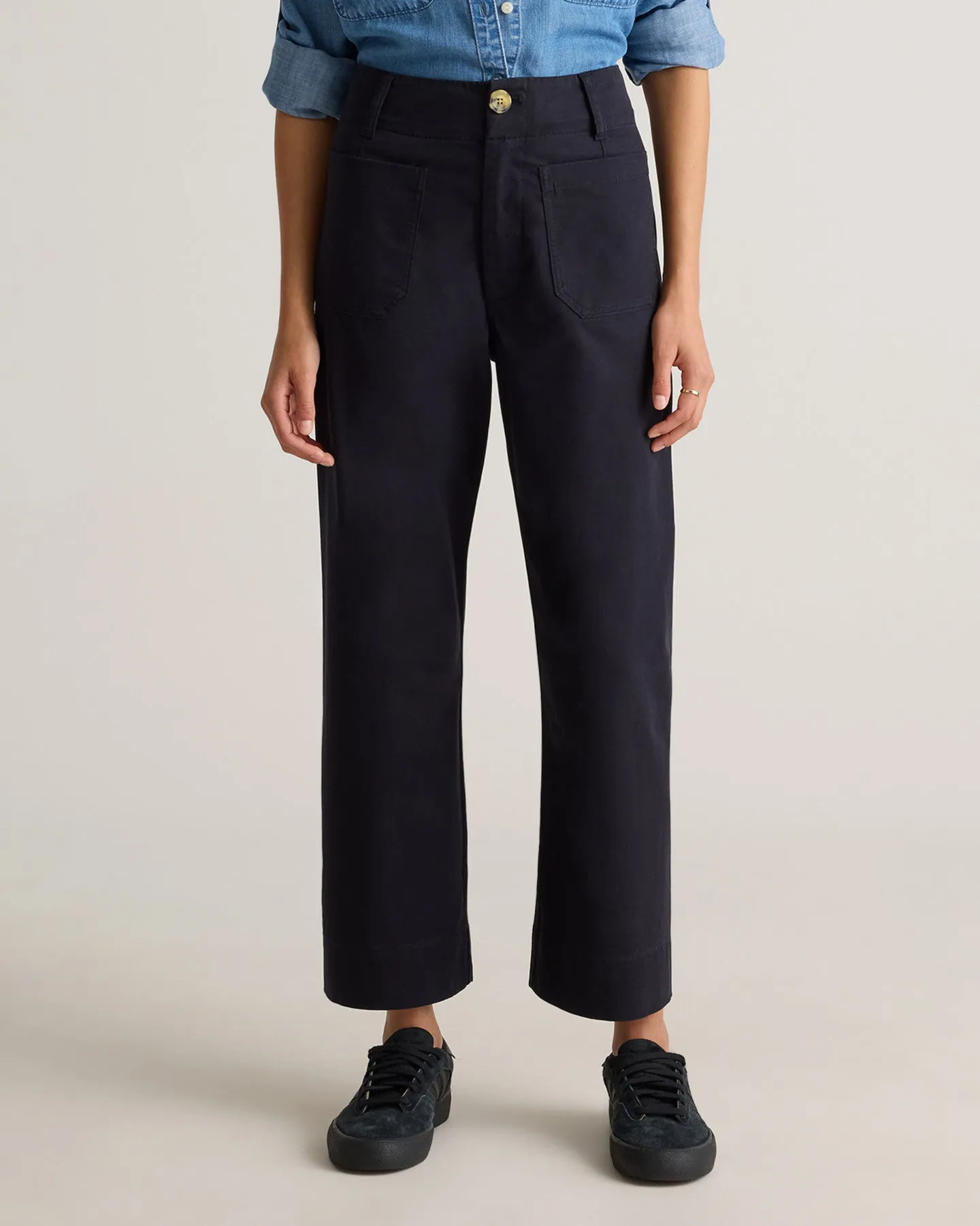 Organic Stretch Cotton Chino Cropped Wide Leg Pants