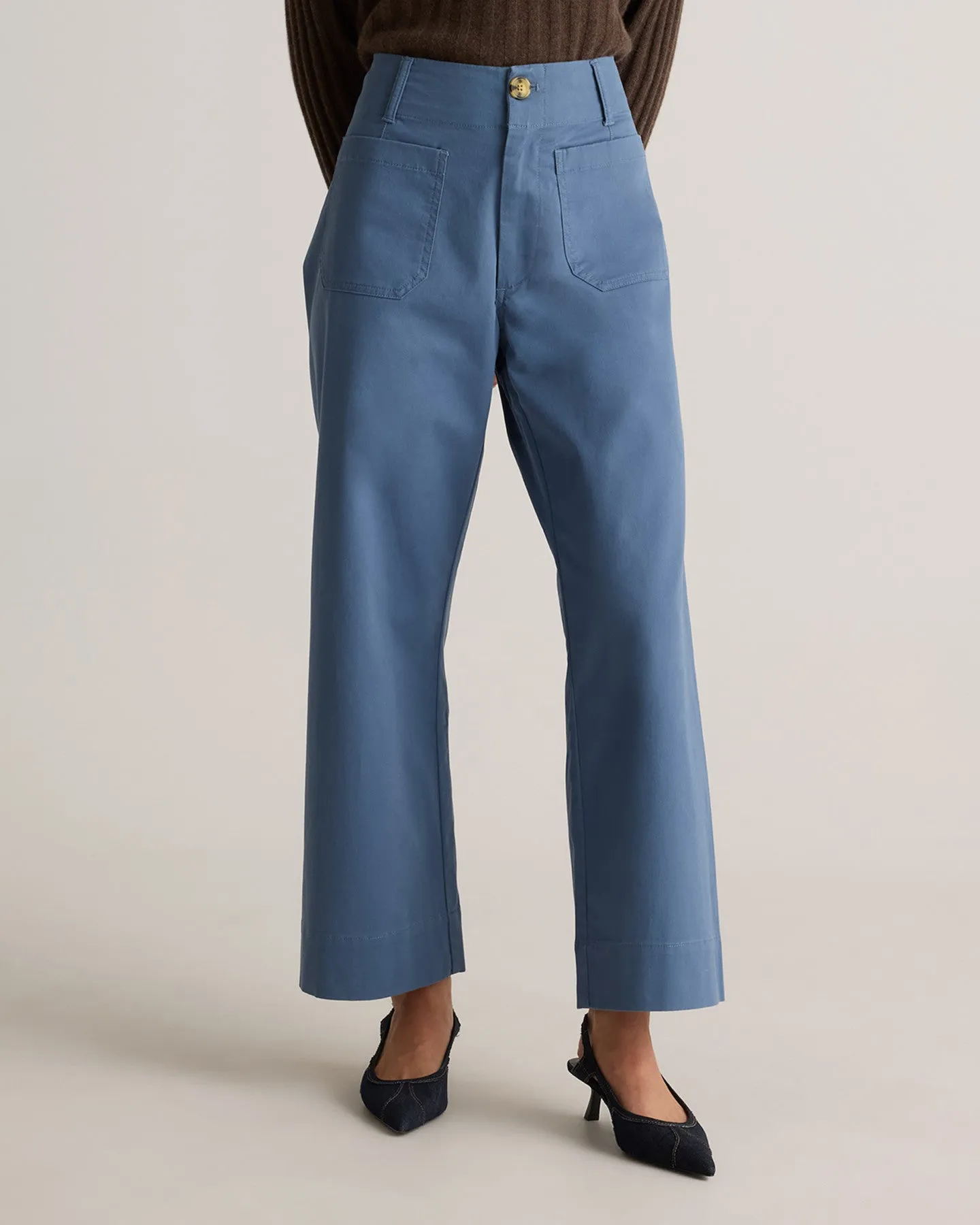 Organic Stretch Cotton Chino Cropped Wide Leg Pants