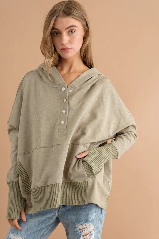 Oversized Snap Up Hooded Pullover