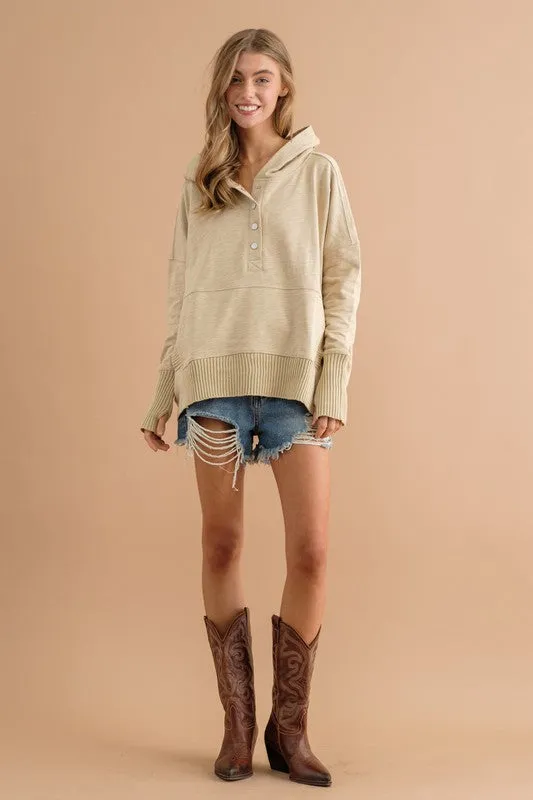 Oversized Snap Up Hooded Pullover