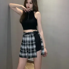 Plaid Side Slit Bodycon Mini Skirt