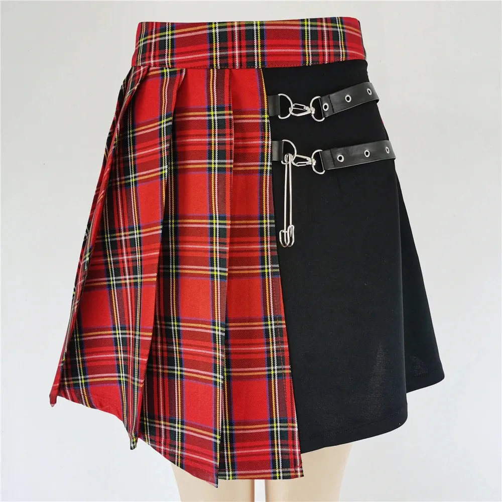 Plaid Side Slit Bodycon Mini Skirt