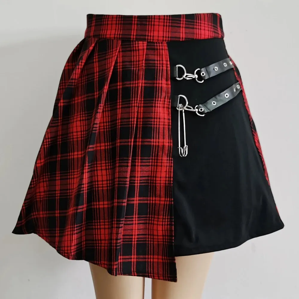 Plaid Side Slit Bodycon Mini Skirt