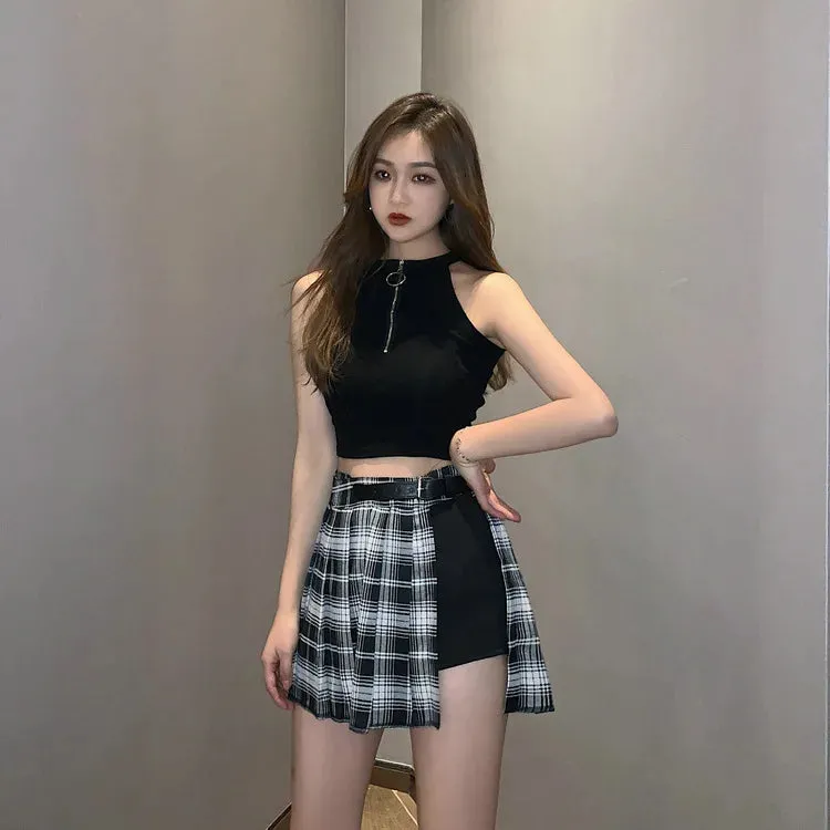 Plaid Side Slit Bodycon Mini Skirt