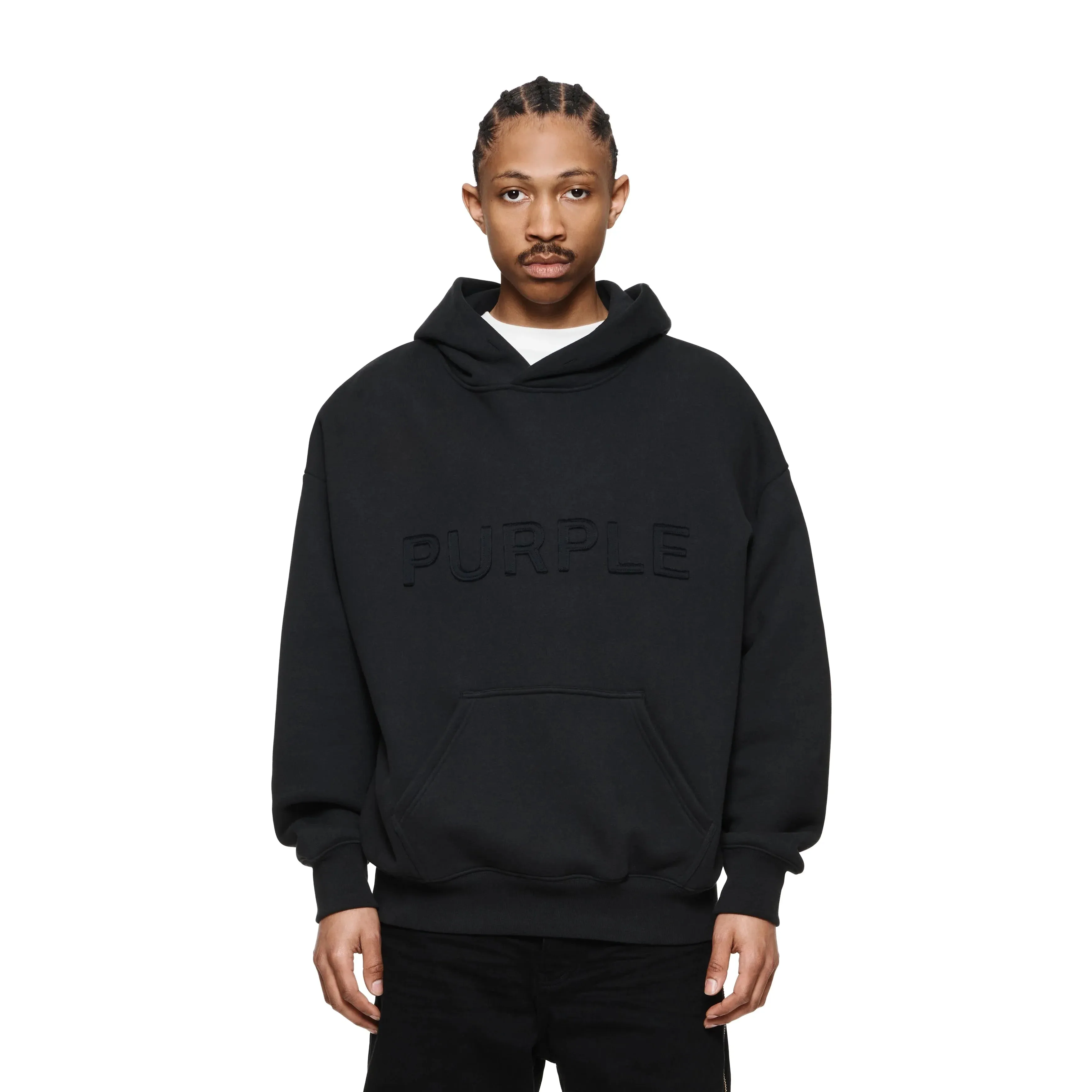 Purple Brand Cutout Wordmark Black Oversized Hoodie