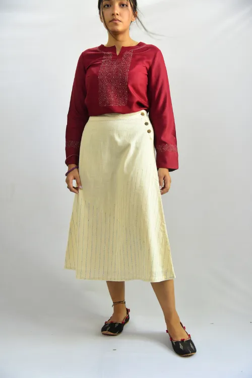 Sadhna ' Aachho' Beige Tanka Work  Cotton Skirt.