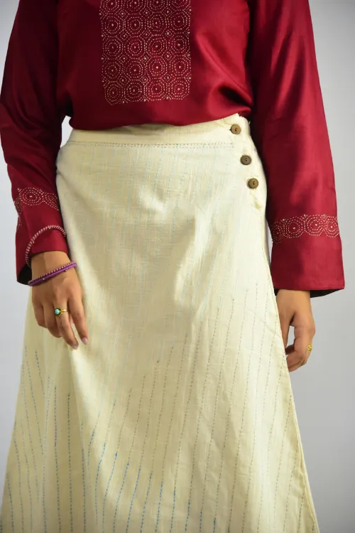 Sadhna ' Aachho' Beige Tanka Work  Cotton Skirt.