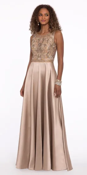 Satin Beaded Portrait Neck A Line Dress