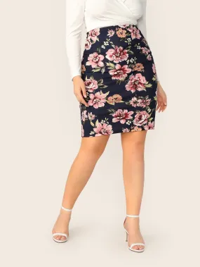 SHEIN Plus Floral Print Bodycon Skirt