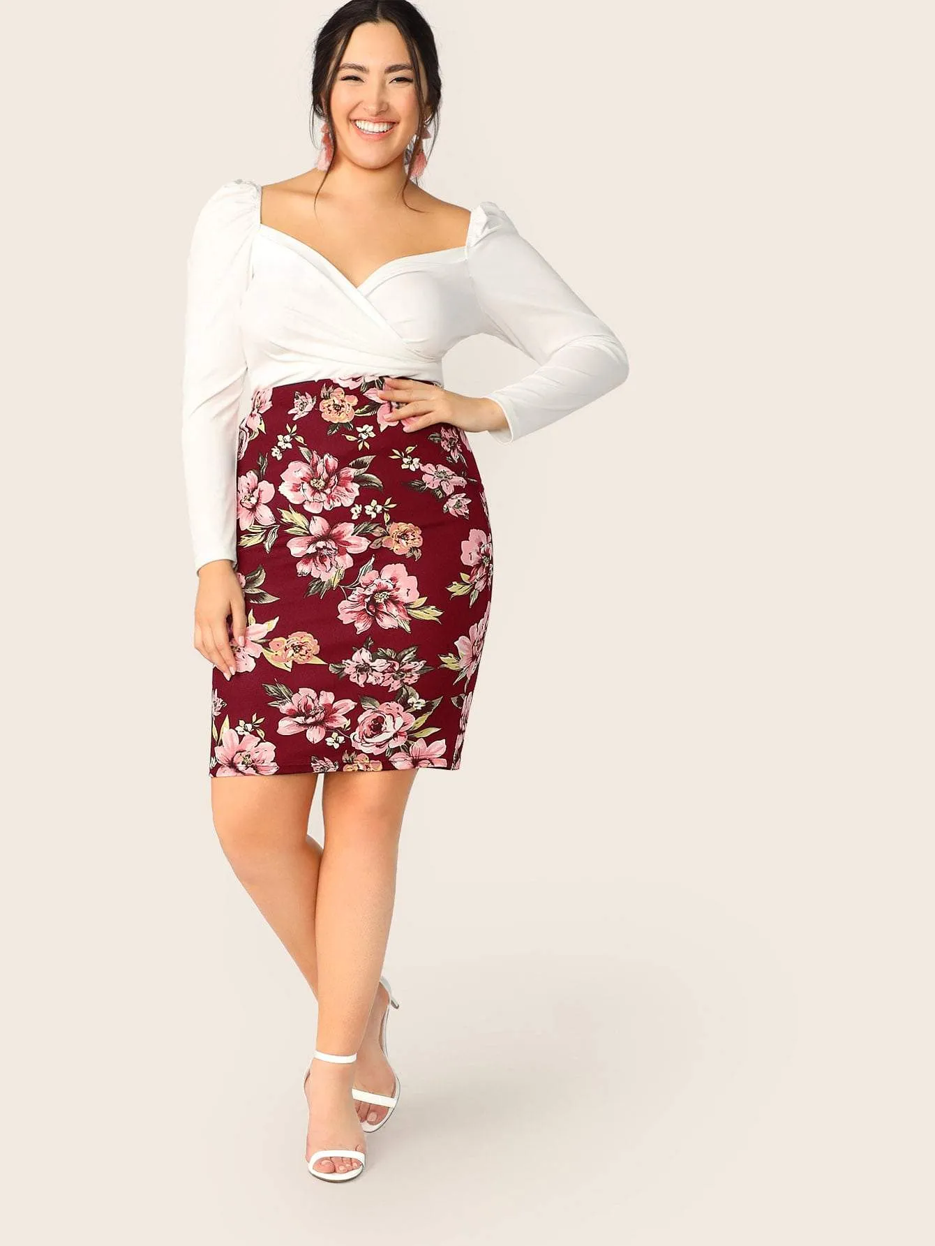 SHEIN Plus Floral Print Bodycon Skirt