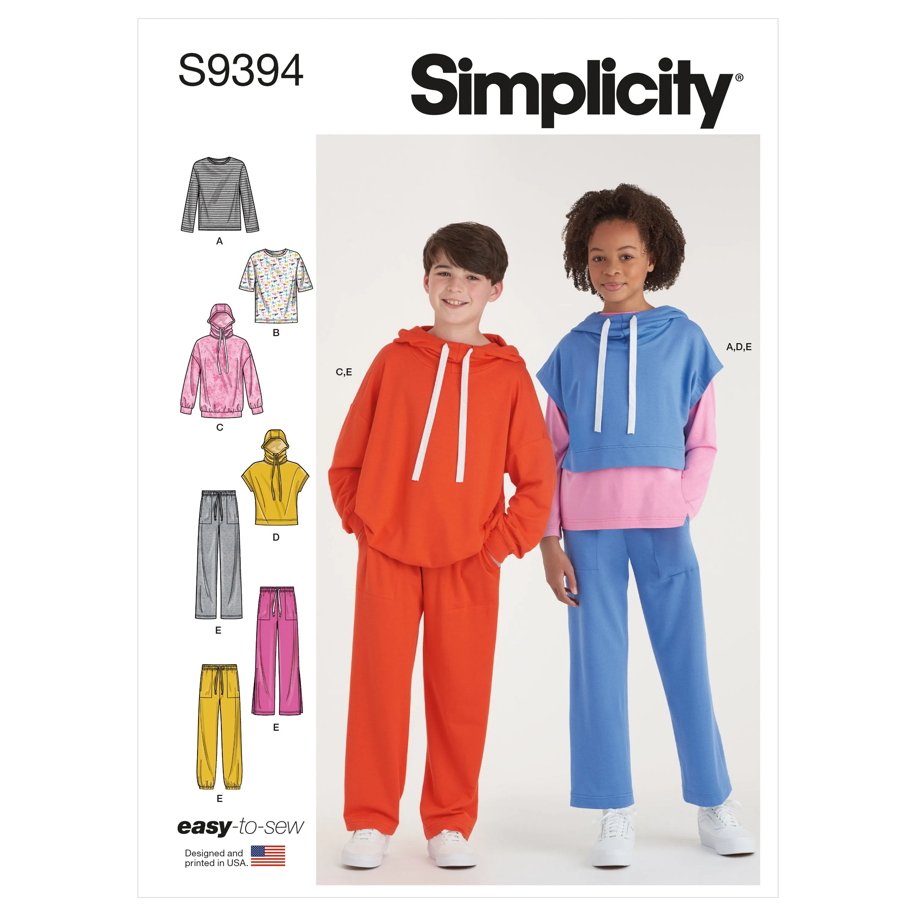 Simplicity Sewing Pattern 9394 Boys' and Girls' Oversized Knit Hoodies, Pants and Tops