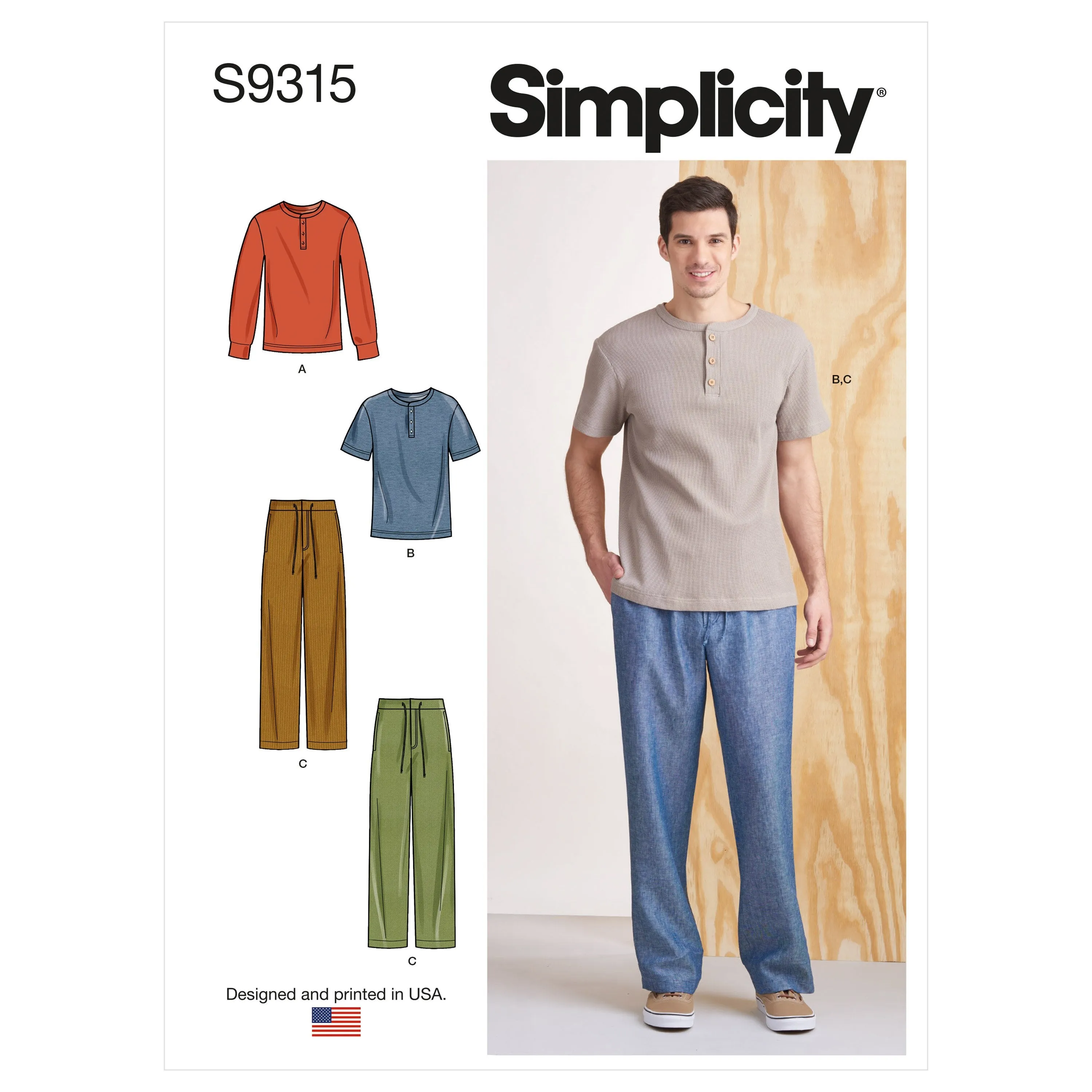 Simplicity Sewing Pattern S9315 Men's Knit Tops and Pants