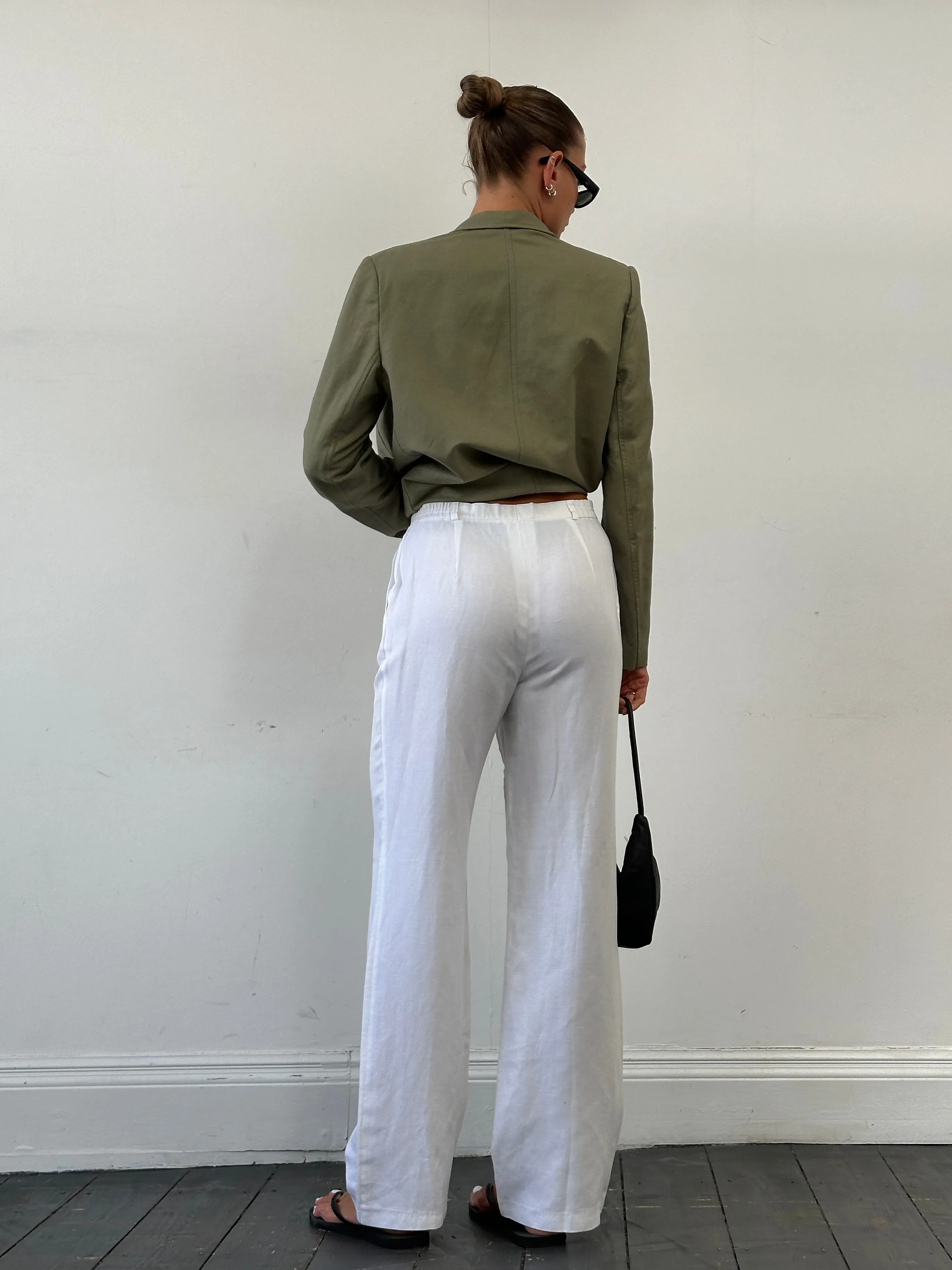 Vintage Linen Straight Leg High Waisted Trousers - W28