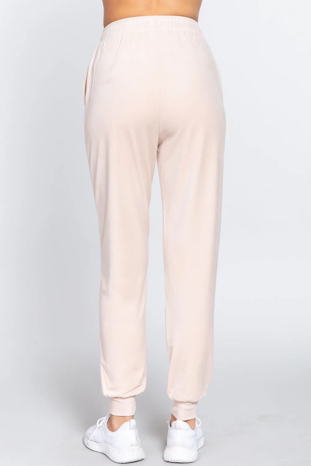 Waist Elastic Velour Long Jogger Pants