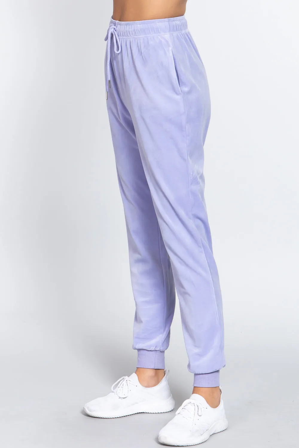 Waist Elastic Velour Long Jogger Pants