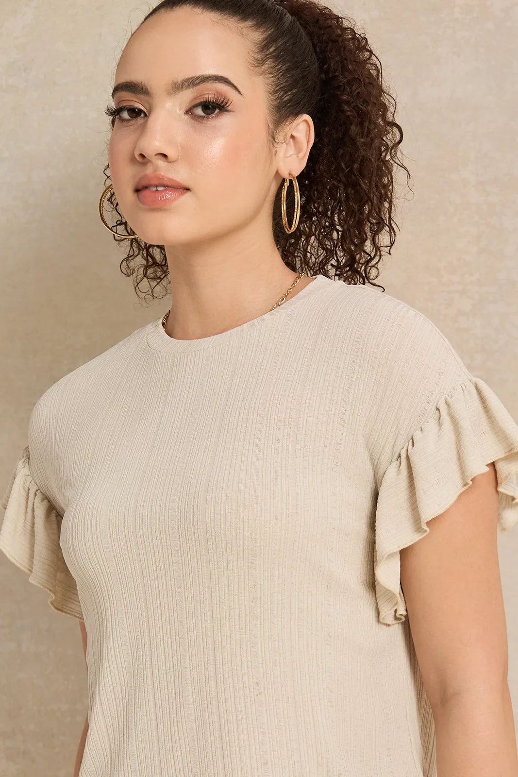 Women Beige Ruffle Top