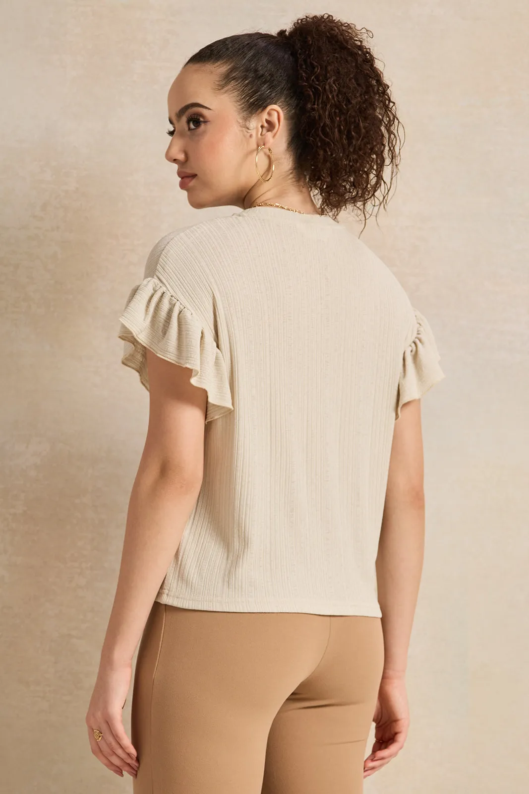 Women Beige Ruffle Top